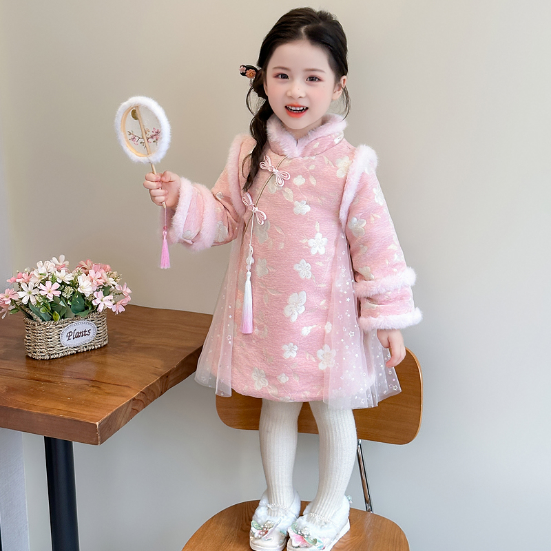 女童连衣裙冬季2025新款儿童宝宝新年装喜庆中国风旗袍裙子拜年服