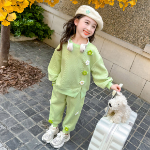 女童套装春秋款2026新款春季儿童花朵运动洋气宝宝春装卫衣两件套