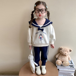 女童春秋套装2026新款洋气时髦儿童蓝兔女宝宝春季春装学院风卫衣