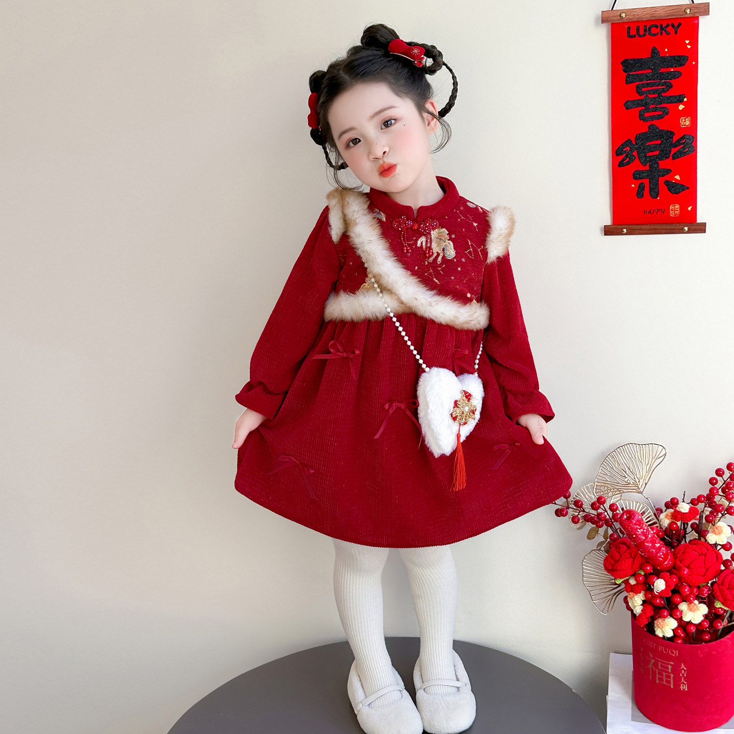 女童连衣裙小马儿童秋冬季拜年服过年衣服新年红色女宝宝裙子冬装,童装/婴儿装/亲子装,连衣裙,淘宝优惠券,粉丝福利购,淘宝优惠卷