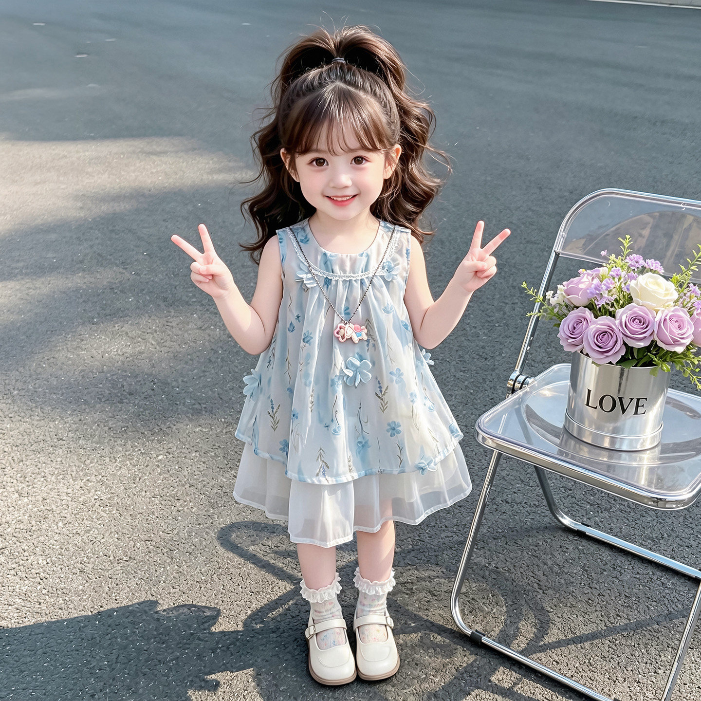 女童薄款裙子夏装2026新款儿童夏季连衣裙女宝宝花朵公主裙超好看