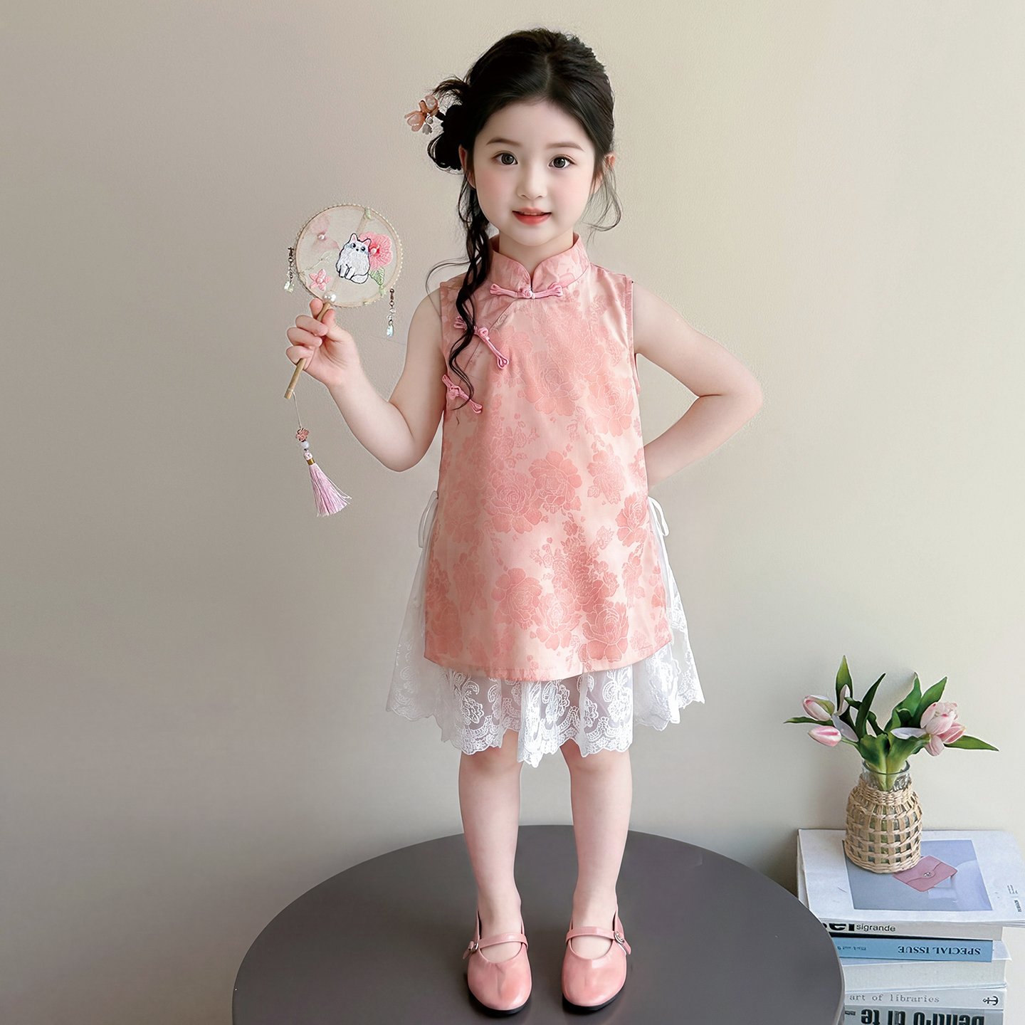 女童连衣裙夏季2026新款儿童女宝宝中国风旗袍裙子改良夏装玫瑰花