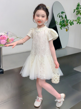 女童鱼尾裙旗袍连衣裙夏季新款儿童小女孩中国风盘扣公主裙子纱裙