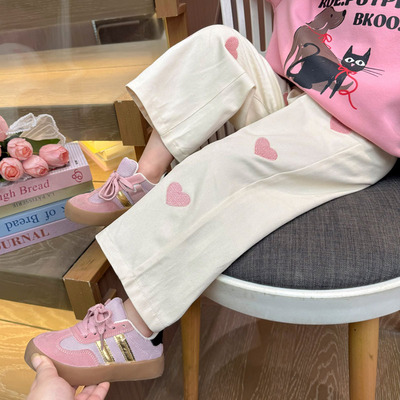 女童休闲裤春秋款2025新款儿童秋季长裤女宝宝爱心秋装小女孩裤子