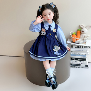 女童春秋款蓝兔裙子春装2026新款儿童洋气春季连衣裙女宝宝学院风