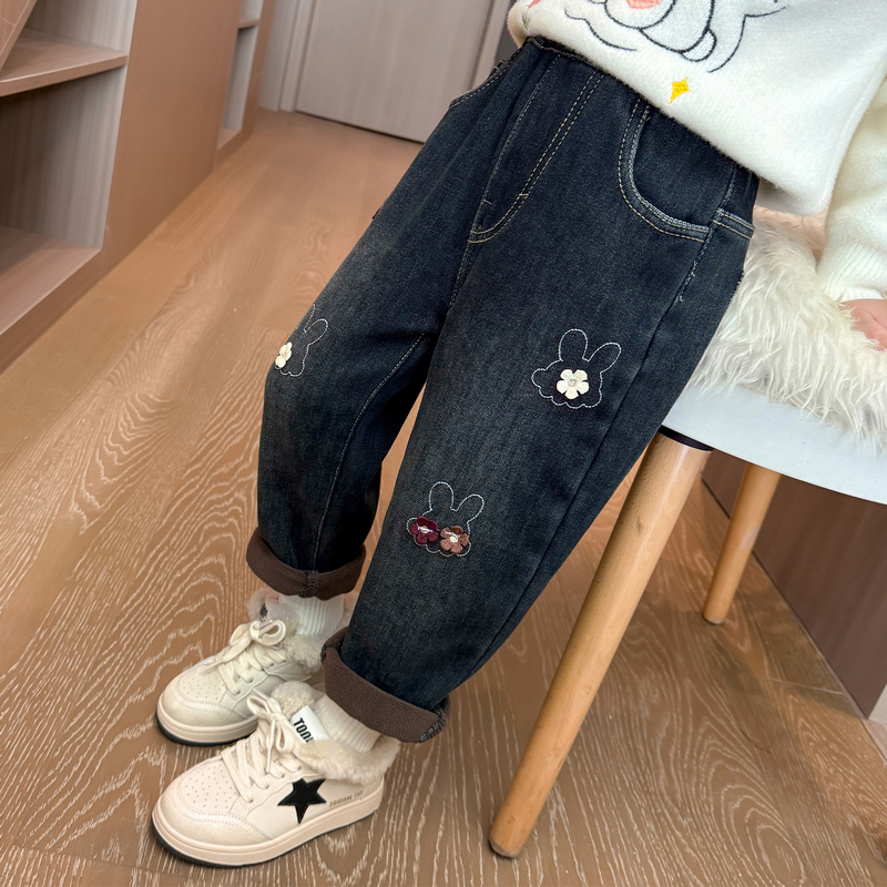 女童兔子牛仔裤秋冬2025新款