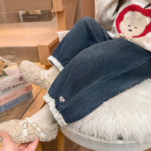 儿童加绒一体绒女宝宝加厚外穿休闲裤 2025新款 子 秋冬季 女童牛仔裤