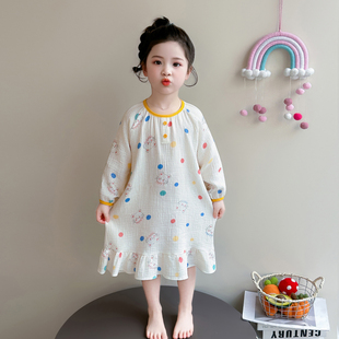 女童春装睡袍纯棉纱春夏儿童女宝宝春秋款家居服可爱公主浴袍春季