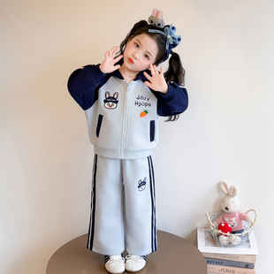 女童春秋款蓝兔套装2026新款洋气时髦儿童女宝宝春季春装早春卫衣