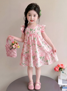 女童薄款纯棉裙子夏装2026新款儿童夏季款连衣裙女宝宝粉绿超好看