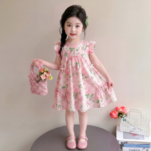 女童薄款纯棉裙子夏装2026新款儿童夏季款连衣裙女宝宝粉绿超好看