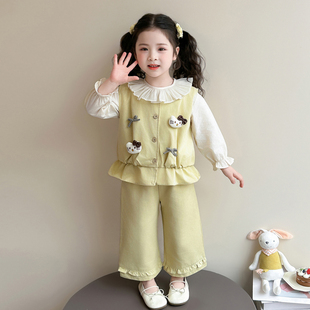 女童春秋猫咪套装2026新款洋气时髦儿童女宝宝春季春装早春三件套