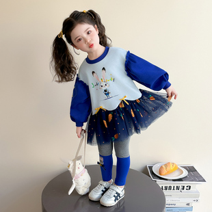 女童春秋款运动套装2026新款洋气时髦儿童女宝宝春季春装蓝兔卫衣