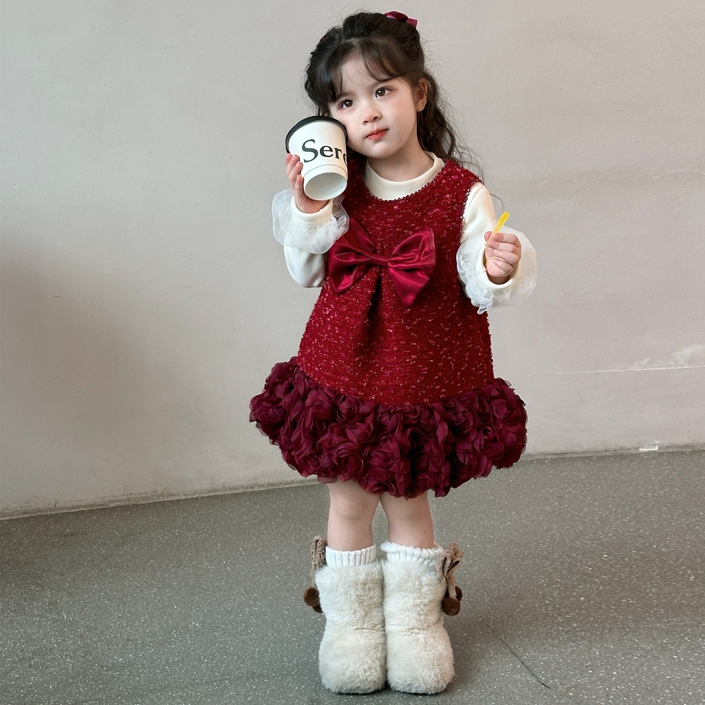 女童连衣裙秋冬季儿童加绒红色裙子女宝宝拜年服加厚裙子新年衣服,童装/婴儿装/亲子装,连衣裙,淘宝优惠券,粉丝福利购,淘宝优惠卷