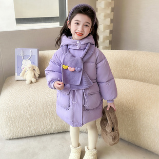 女童加绒棉服秋冬款女宝宝2025新款棉衣初冬装儿童抽绳冬季厚外套