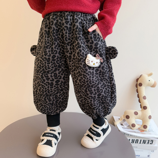 加厚绒女童卫裤子女宝宝2025新款儿童秋冬季猫咪一体绒加绒休闲裤