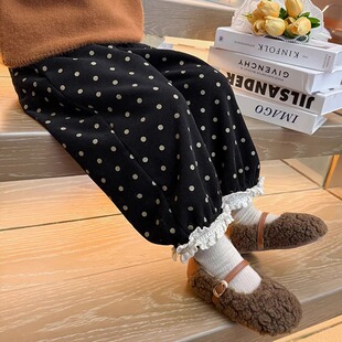 女童裤子秋冬款2026新款儿童加厚冬季加绒女宝宝宽松波点休闲裤冬