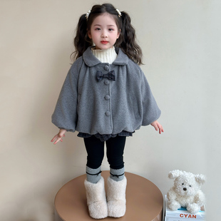 女童毛呢大衣短款2025新款儿童洋气夹棉蝴蝶女宝宝秋冬季外套加厚