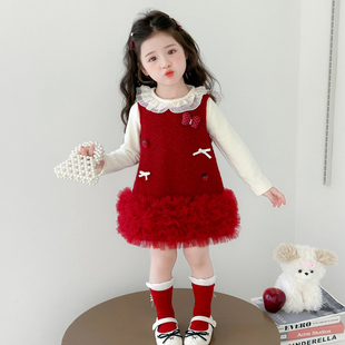 儿童秋公主裙子草莓宝宝红色拜年服 2025新款 女童连衣裙套装 秋冬季