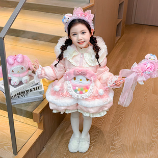 女童美乐蒂羽绒服儿童冬季中长款白鸭绒冬装宝宝洛丽塔公主风外套