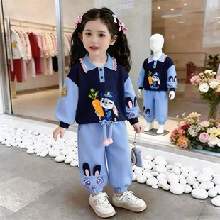 女童春秋款运动套装2026新款洋气时髦儿童女宝宝春季春装蓝兔卫衣