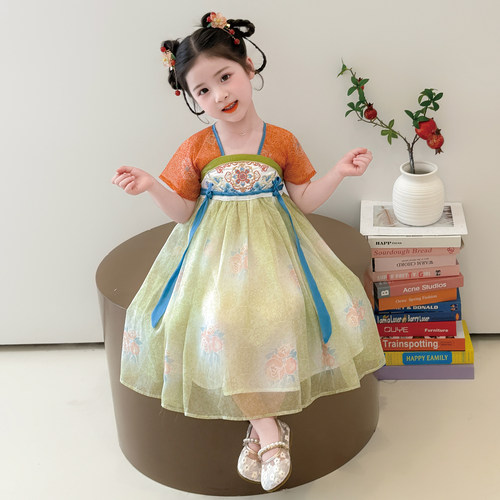 女童汉服裙子古风2026新款儿童表演服女宝宝中国风夏季拼色连衣裙