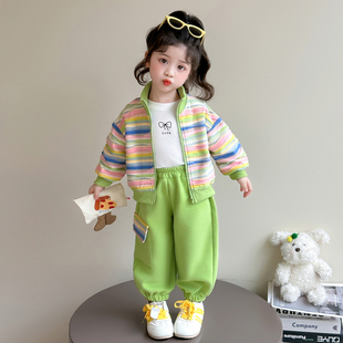 女童套装早春季2026新款儿童卫衣洋气时髦韩系宝宝休闲春装两件套