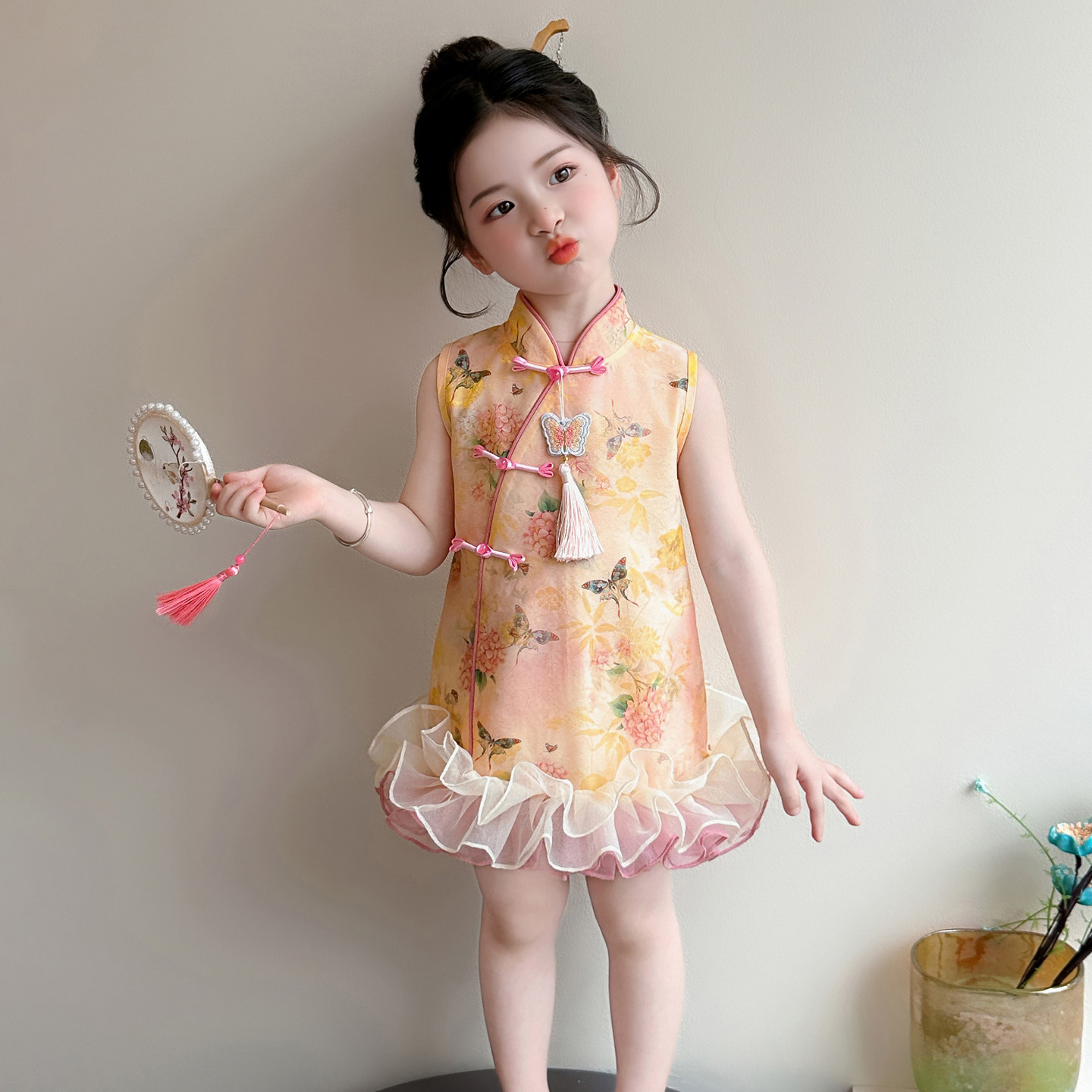 女童连衣裙夏季2026新款儿童女宝宝国风旗袍裙子新中式夏装蝶恋花