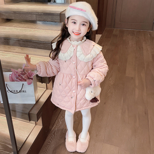 女童夹棉加厚外套棉服秋冬季2025新款花边宝宝加厚初冬装加绒儿童