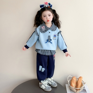 女童春秋款运动套装2026新款洋气时髦儿童女宝宝春季春装蓝兔卫衣