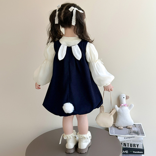 女童兔耳洋气春装公主裙春季套装女宝宝洋气春秋款裙子儿童连衣裙