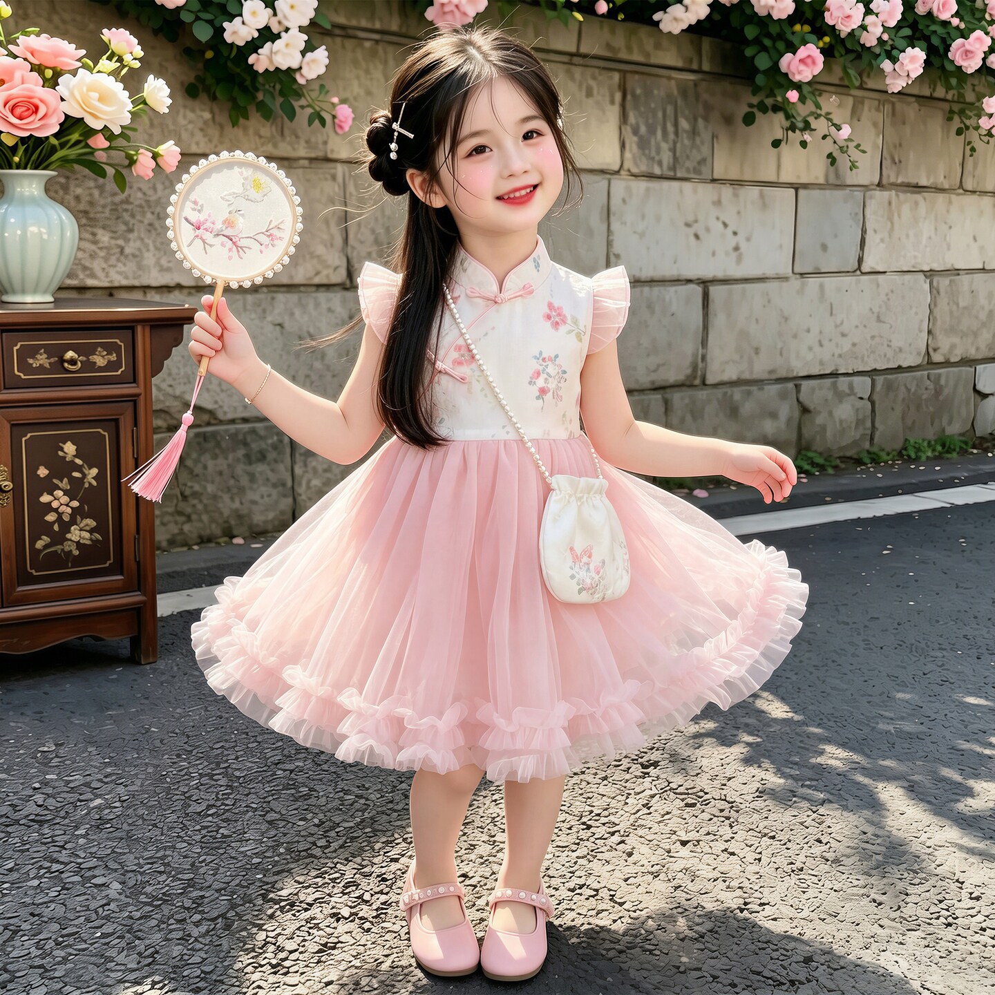 女童荷包裙子夏装2026新款儿童夏季连衣裙女宝宝公主裙新中式国风