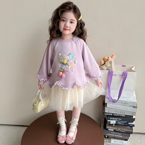 女童春秋款蓬蓬裙子春装2026新款儿童蝴蝶春季连衣裙女宝宝公主裙