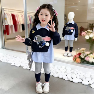 女童春秋款蓝兔套装2026新款洋气时髦儿童女宝宝春季春装早春卫衣