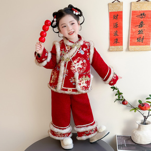 女童冬季拜年服冬装2025新款儿童女宝宝新年套装国风过年衣服图腾