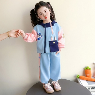 女童春秋款蓝兔套装2026新款洋气时髦儿童女宝宝春季春装早春卫衣