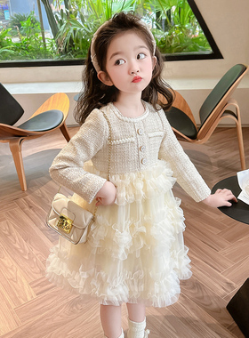 女童小香风连衣裙秋冬春秋款2026新款小女孩洋气春装加绒公主裙子