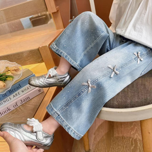 儿童春季 2026新款 女宝宝亮钻春装 直筒裤 子 女童牛仔裤 阔腿裤 春秋款