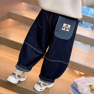 女童牛仔裤秋冬季2025新款儿童加绒一体绒厚绒女宝宝加厚直筒裤子