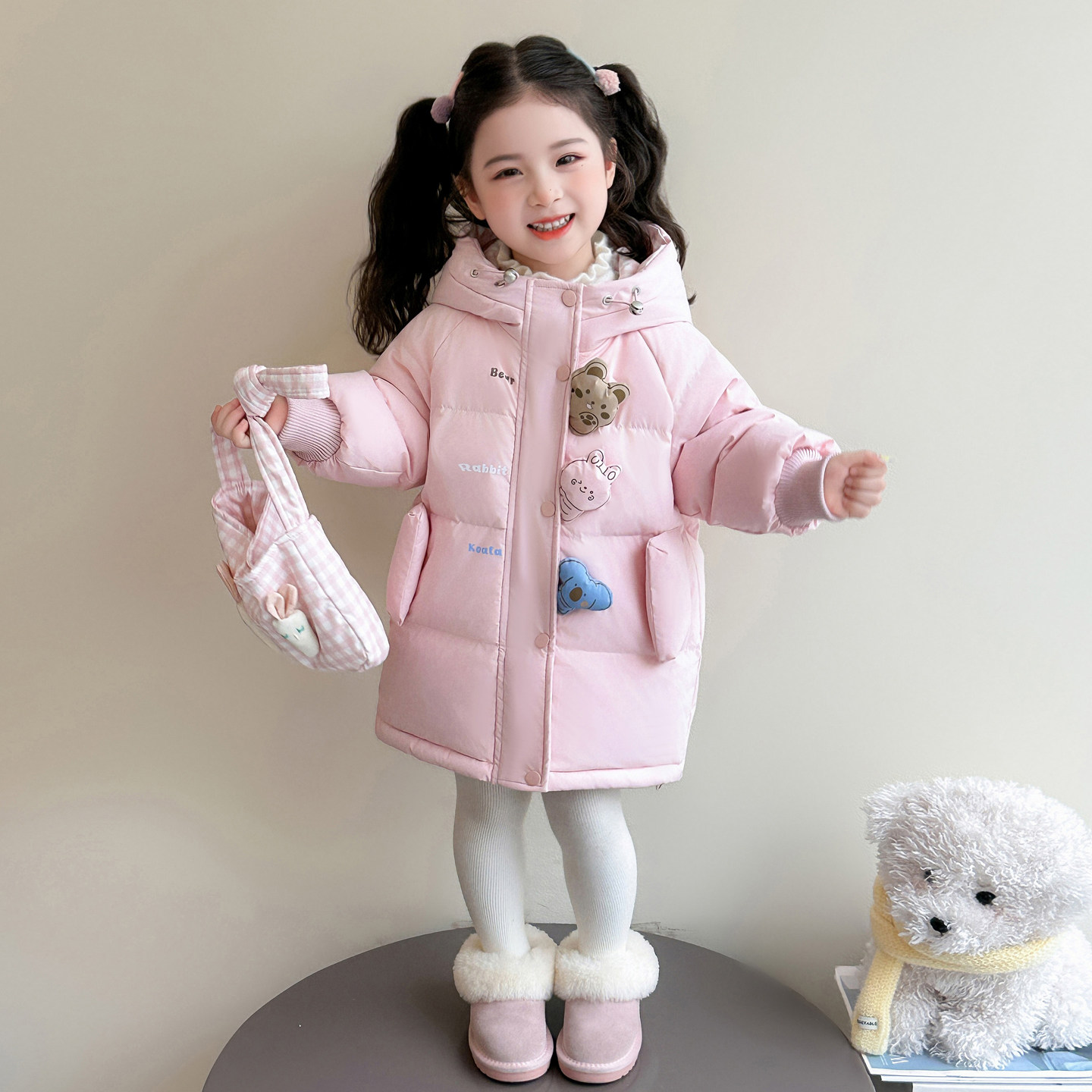 公仔女童中长款羽绒服2025新款冬季加厚白鸭绒儿童女宝宝冬装外套,童装/婴儿装/亲子装,羽绒服,淘宝优惠券,粉丝福利购,淘宝优惠卷