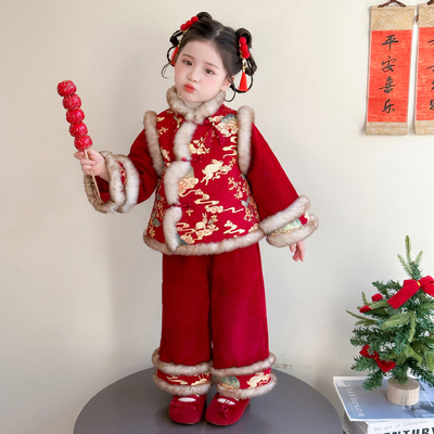 女童新中式唐装冬装加厚毛绒边