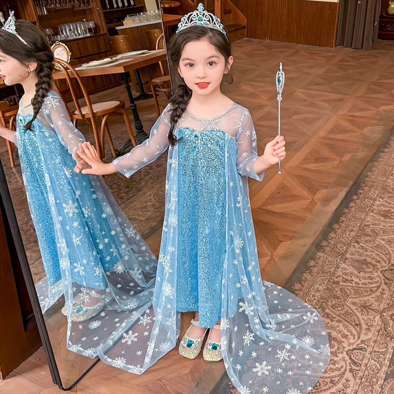 公主裙女冰雪奇缘女童连衣裙艾莎衣服洋气秋冬圣诞节儿童服装礼服