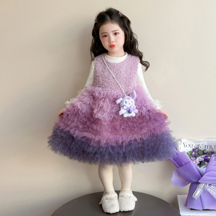 女童渐变连衣裙加绒秋冬装儿童冬季小女孩公主裙2025新款宝宝裙子