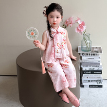 女童中国风套装夏季2025新款儿童新中式夏装女孩宝宝汉服夏天粉花