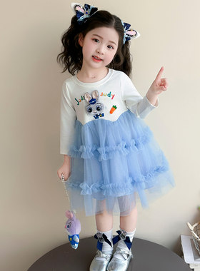 女童春秋款蓝兔裙子春装2026新款儿童生日春季连衣裙女宝宝公主裙