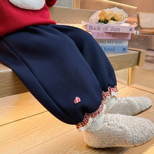 女童卫裤子加厚绒女宝宝2025新款儿童秋冬季一体绒加绒休闲运动裤