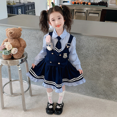 女童早春季伞裙子2026新款儿童洋气学院风兔子春款JK套装女宝春装