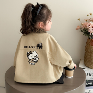 女童外套春秋款2026新款儿童洋气猫咪春季薄款宝宝早春装休闲上衣