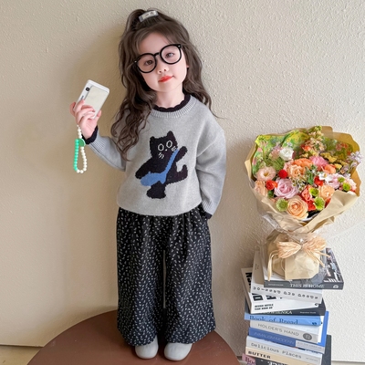 女童毛衣套装2025新款儿童毛线衣洋气女宝宝猫咪秋冬季针织衫加厚