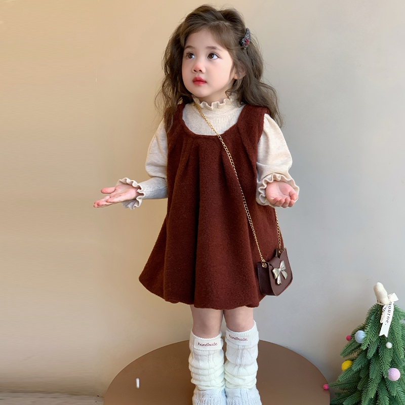 女童连衣裙套装加绒秋冬款儿童冬季拜年服过年喜庆新年装宝宝裙子